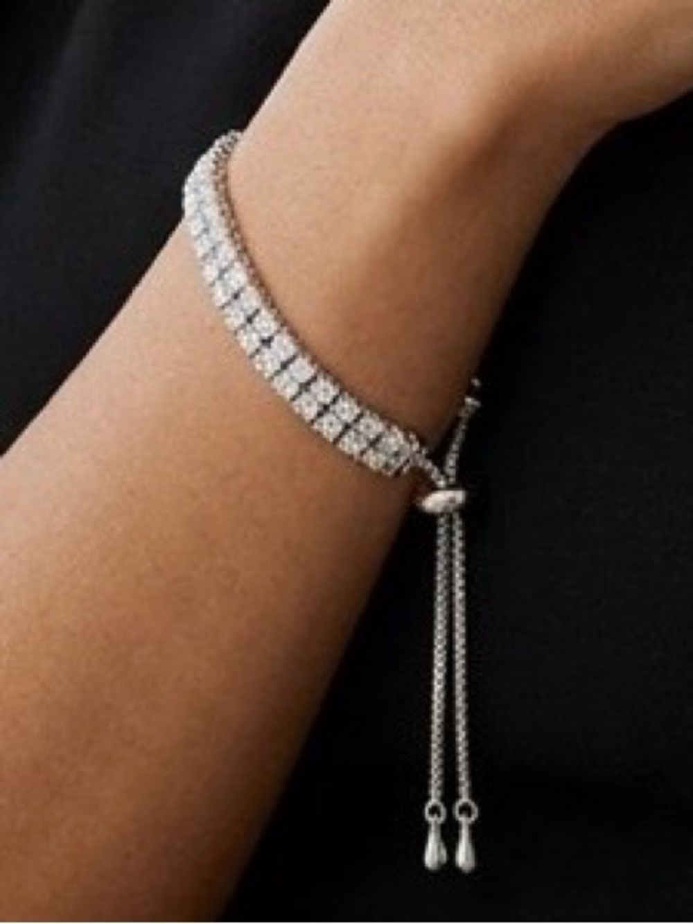 Silver 3MM CZ Double Band Tennis Bracelet Adjustable Size Slider Closure